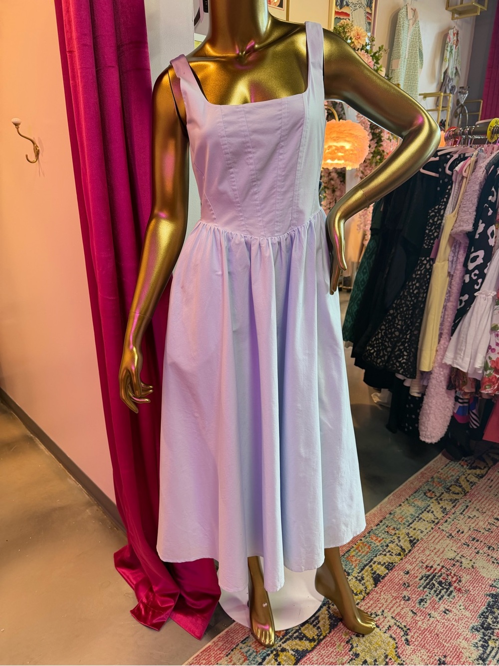 Wayf Lilac Square-Neck Midi Dress